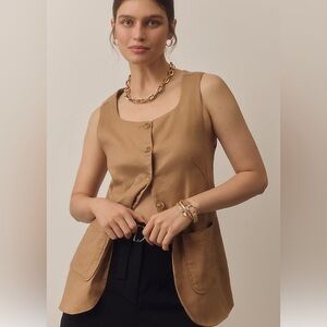Anthropologie Maeve Mod Linen Square-Neck Vest